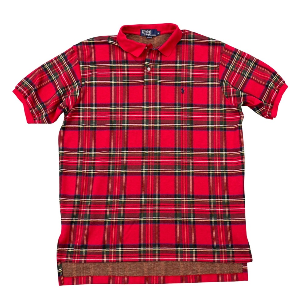 Vintage Polo Ralph Lauren Polo Shirt Mens XL Red Plaid Tartan Short Sleeve USA